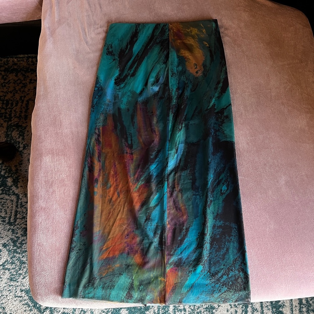 Zara Teal & Black Marble-Print Pencil Skirt